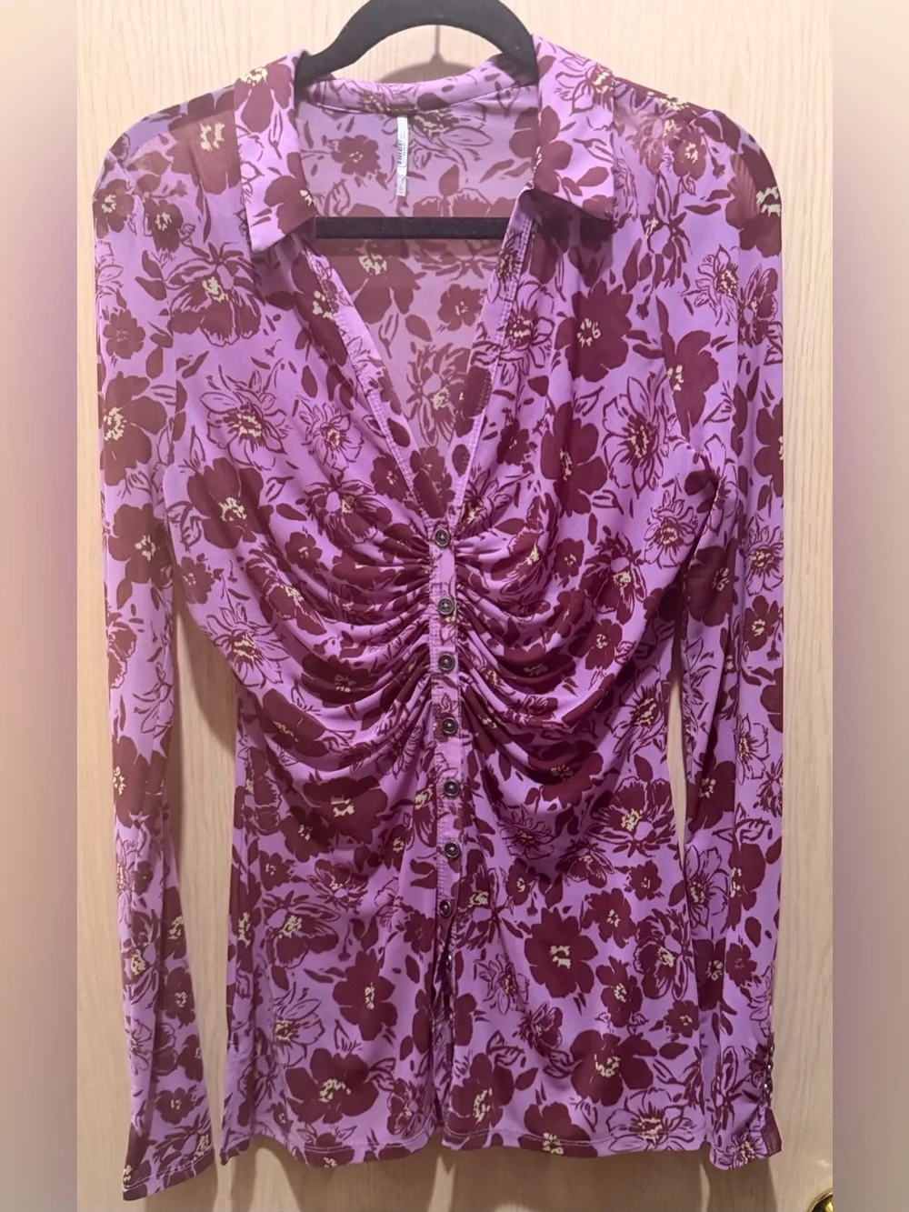 Free People Lucky Shirtee L Lilac Bloom Floral Mesh Y2K Original Retail: $68 |
